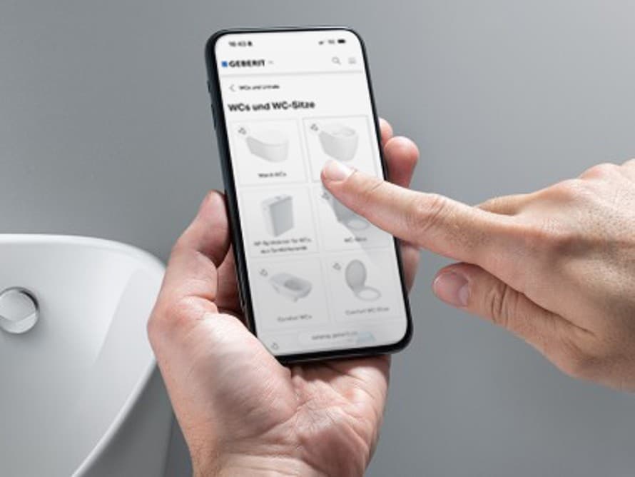 Posnetek zaslona Geberit produktnega kataloga Posnetek zaslona Geberit produktnega kataloga