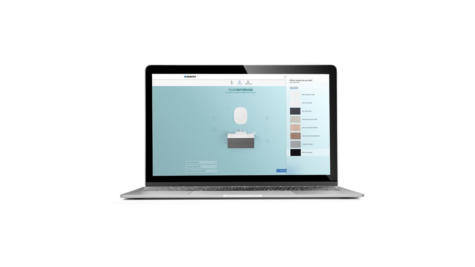 Select a mirror, bathroom furniture and washbasin cabinet in the Geberit product finder